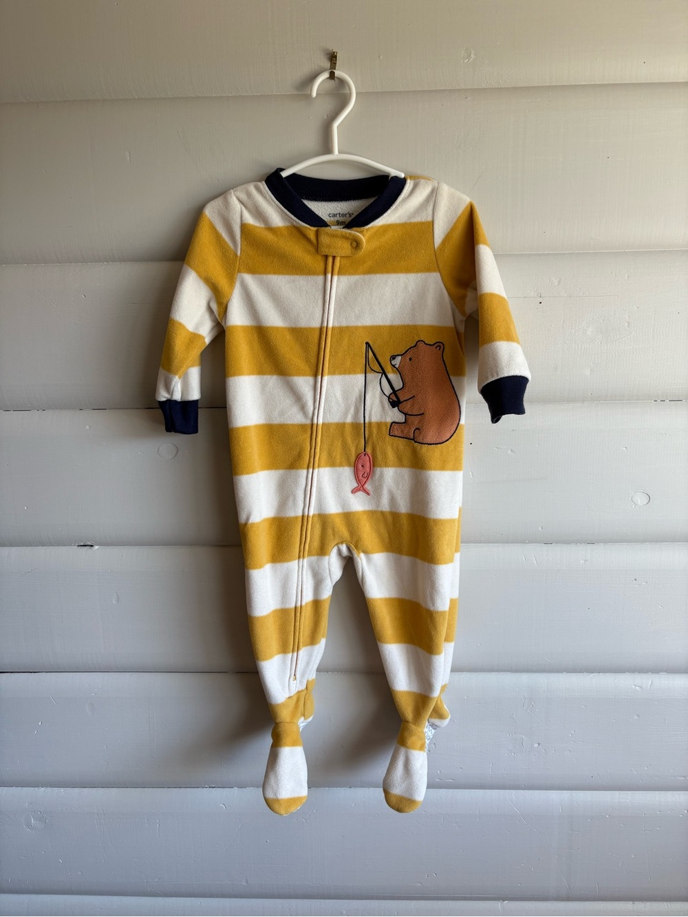 3/$25 Carter’s 9M Bear Fishing Fleece Footed Sleeper Double Zip